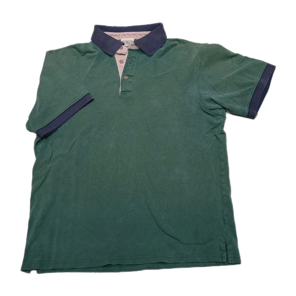 L.L. BEAN Mens Size Medium Regular Green Polo Shirt Short Sleeve